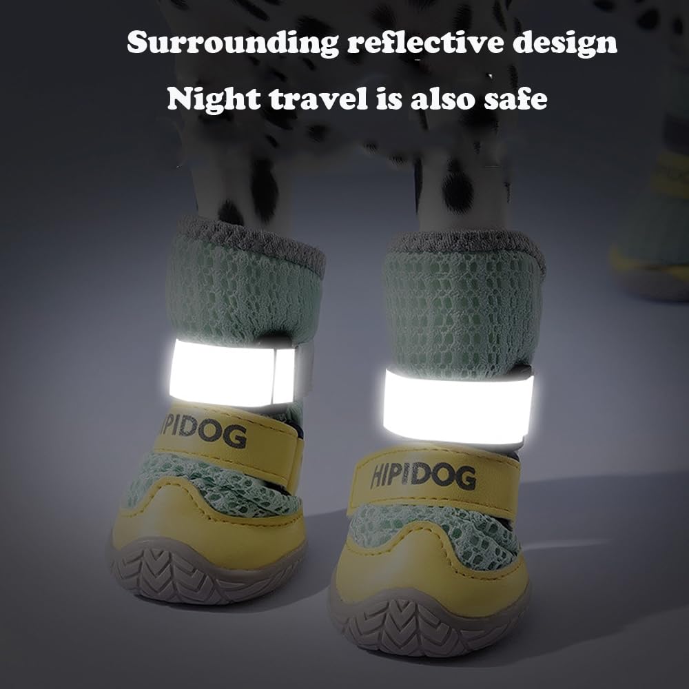 4PCS Dog Shoes For Large Small Medium Dogs,Dog Boots With Reflective Rugged Anti-Slip Sole And Skid-Proof,Breathable Dog Boots For Summer, Paw Protector For Outdoor Walking