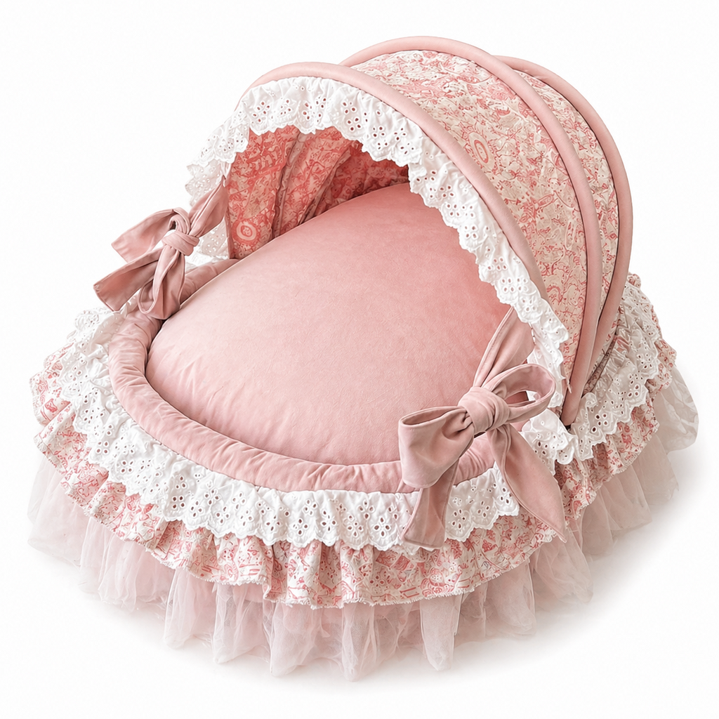 Pink Princess Canopy Dog Bed with Cushion