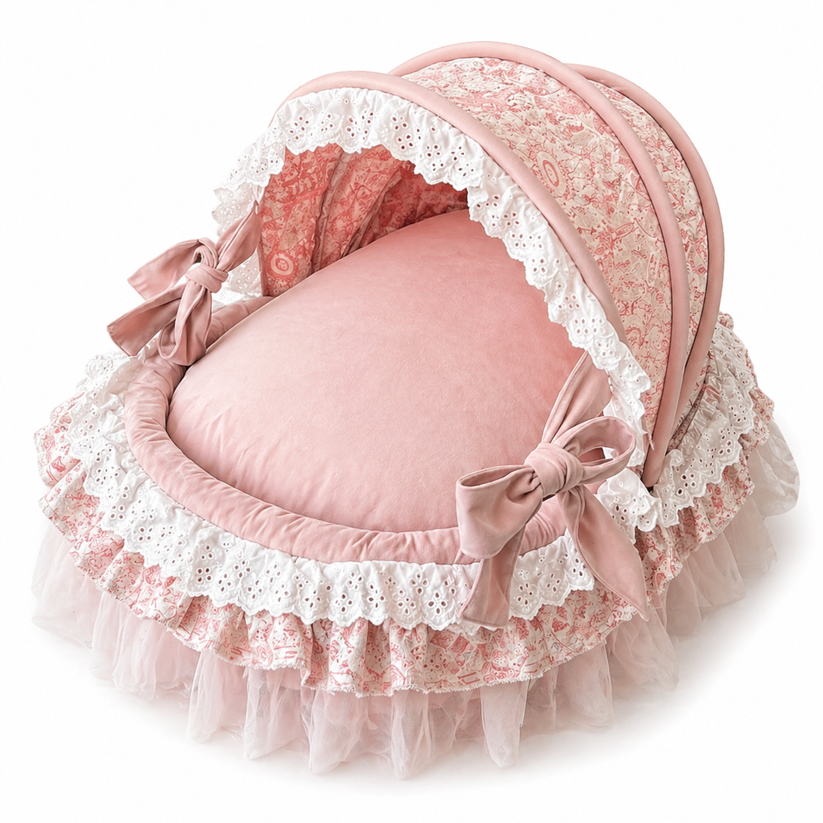 Pink Princess Canopy Dog Bed with Cushion
