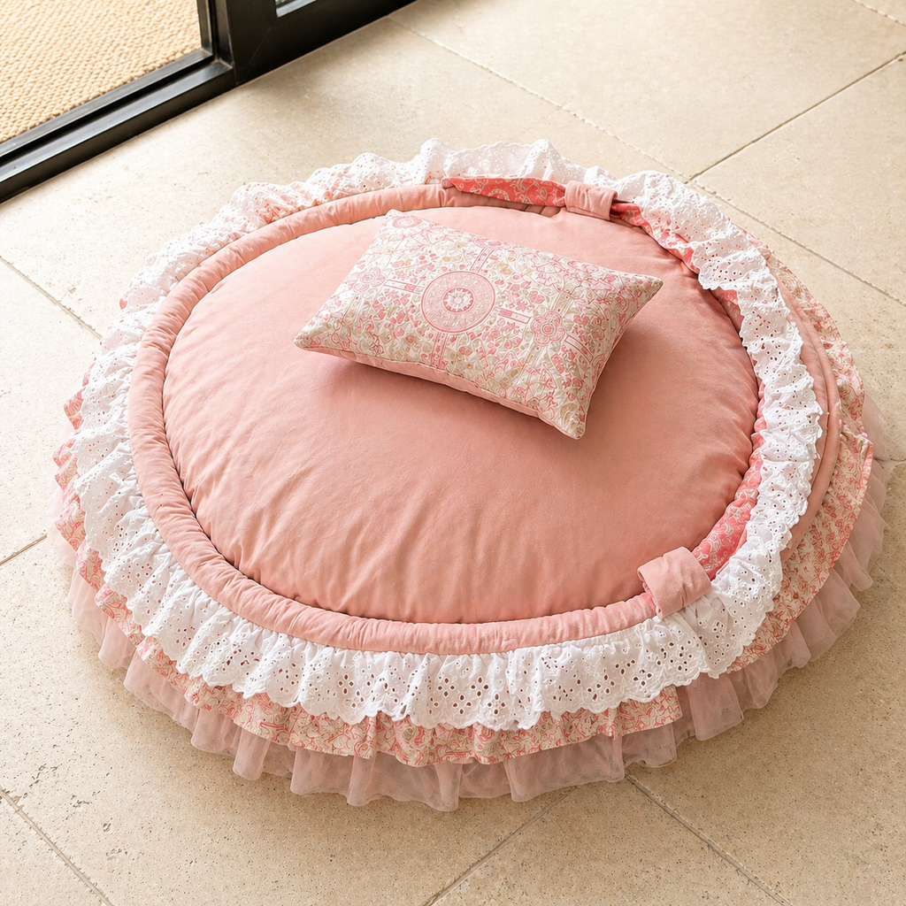 Pink Princess Canopy Dog Bed with Cushion