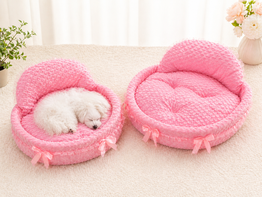 Pink Plush Princess Pet Bed for Small Pets
