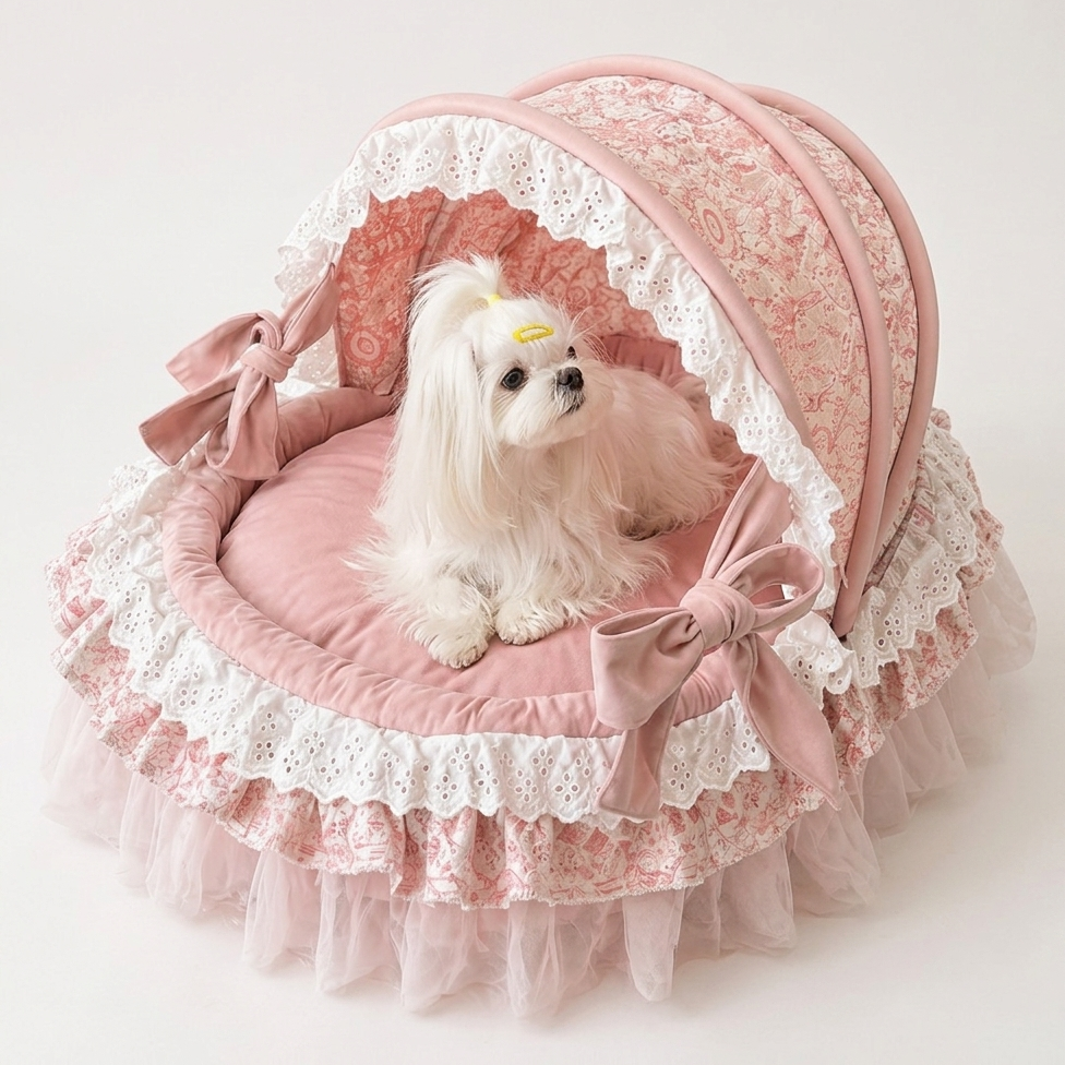 Pink Princess Canopy Dog Bed with Cushion