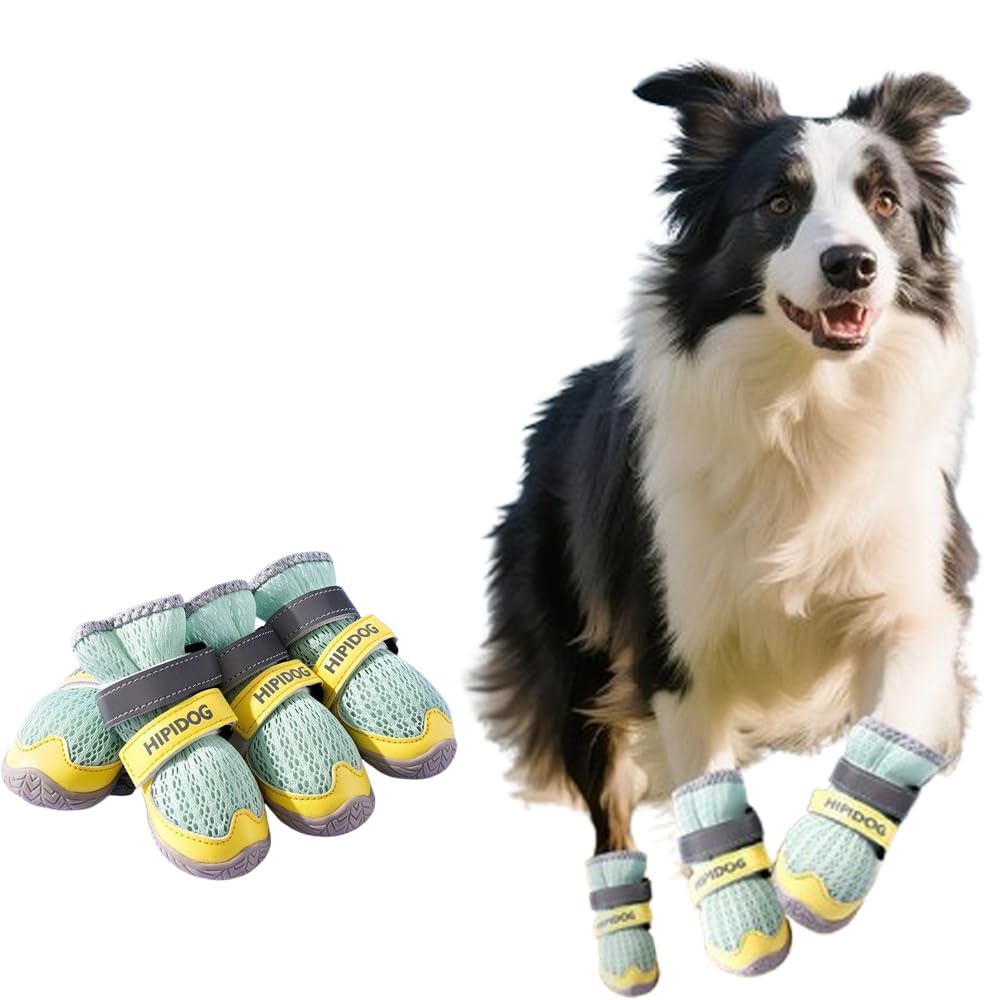 4PCS Dog Shoes For Large Small Medium Dogs,Dog Boots With Reflective Rugged Anti-Slip Sole And Skid-Proof,Breathable Dog Boots For Summer, Paw Protector For Outdoor Walking